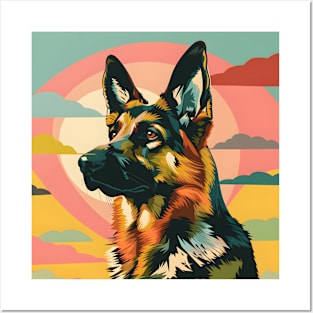 Retro German Shepherd: Pastel Pup Revival Posters and Art